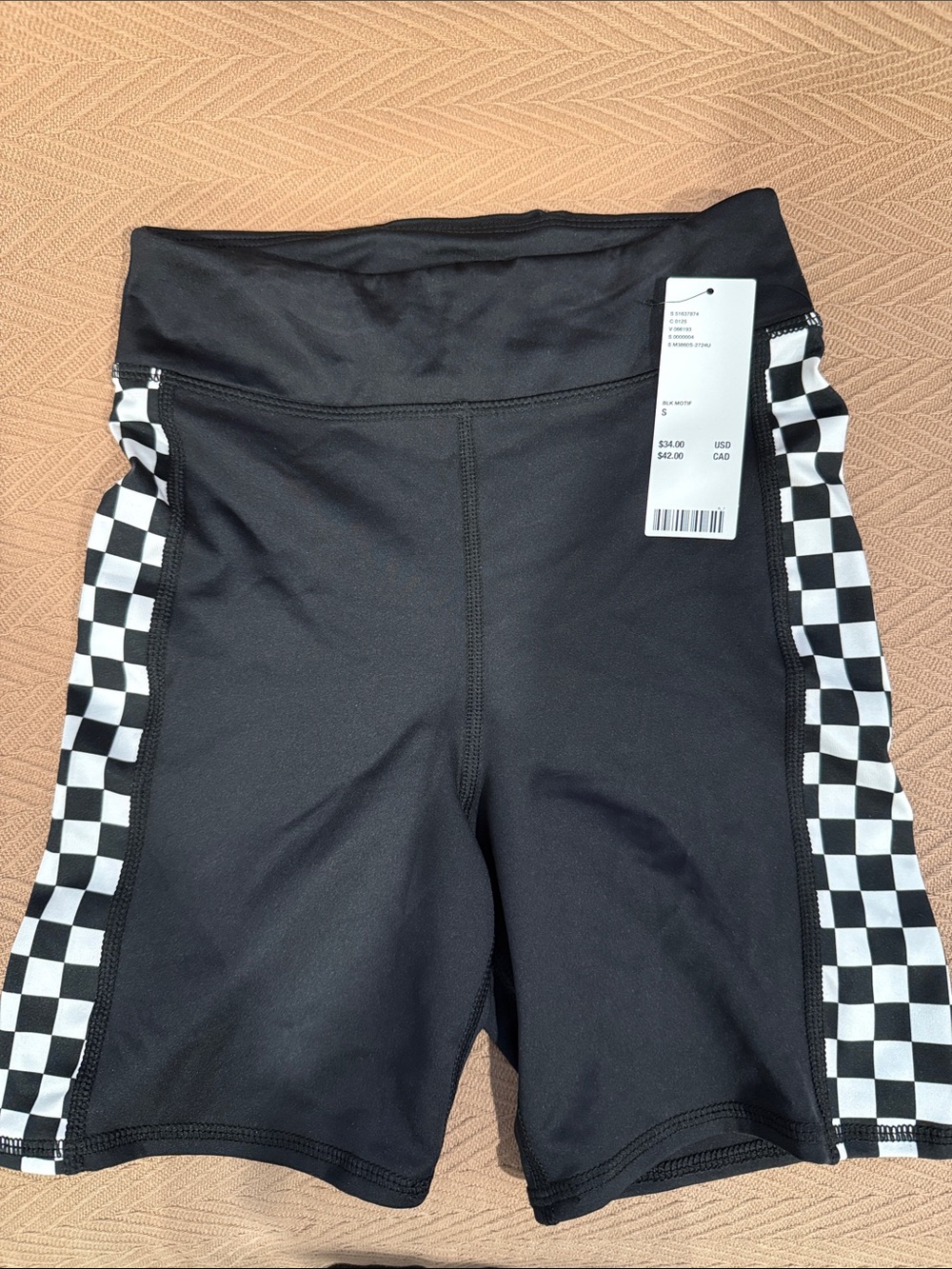 NWT Urban Outfitters Black Bike Shorts with Black-and-White Checker Panels sz S